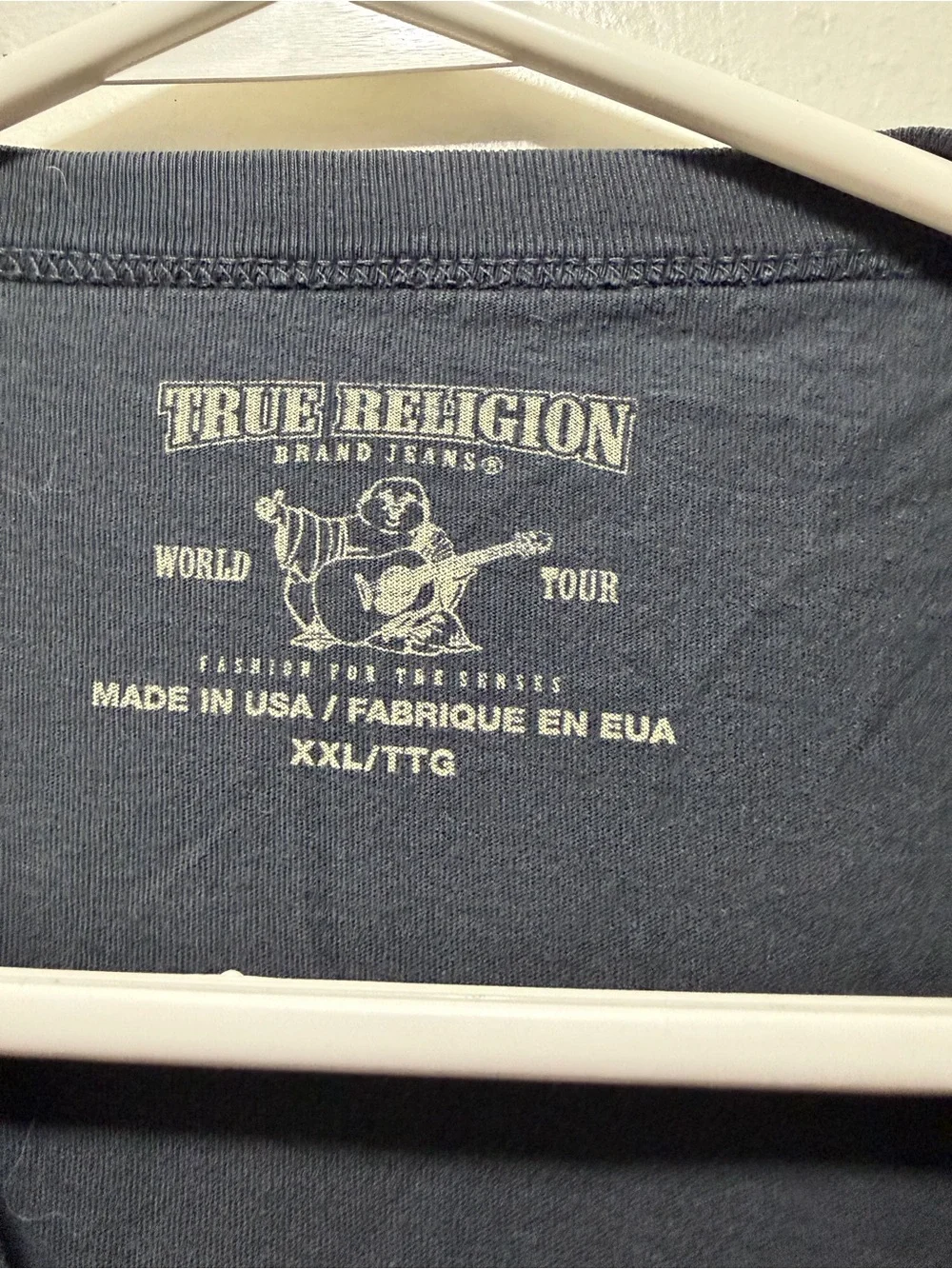 True Religion Black Short-Sleeve Tee with Red and Yellow Graphic